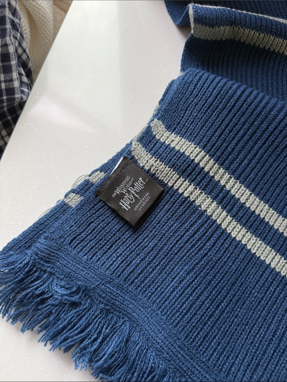 Warner Bros. Harry Potter Ravenclaw Navy Blue Knit Scarf with Light Gray Stripes - Picture 2 of 2